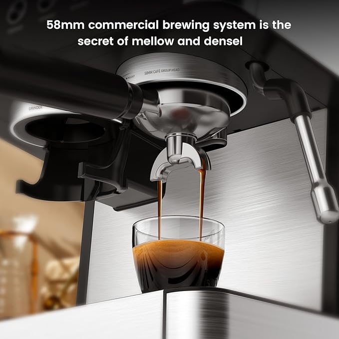 (2026 Upgrade) Espresso Machine with Grinder, Expresso Coffee Machines with Built-in Anti-Clog Coffee Grinder/Milk Steam Wand/Frother, Expresso Machines for Home Perfect Cappuccino & Latte-Gloss Black