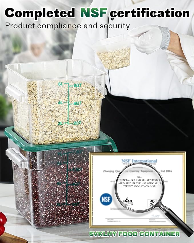 12QT NSF Food Storage Containers: 2 PCS [Food Grade][Hot&Cold Resistant] Commercial Clear Square Food Storage Containers with Scales Handles for Home Restaurant Kitchen Proof Dough(BPA FREE-GREEN N2)