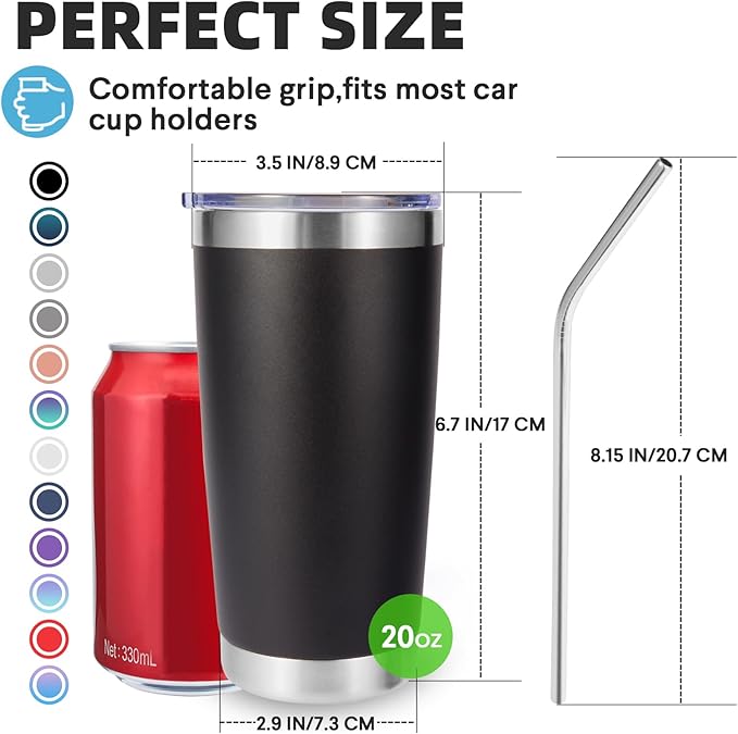 Volhoply 20oz Stainless Steel Tumbler with Lid and Straw Bulk 24 Pack,Double Wall Insulated Travel Iced Coffee Mug Fits Cup Holder,Powder Coated Cups for Cold Drinks,Christmas Gifts（Assorted,24 Set）