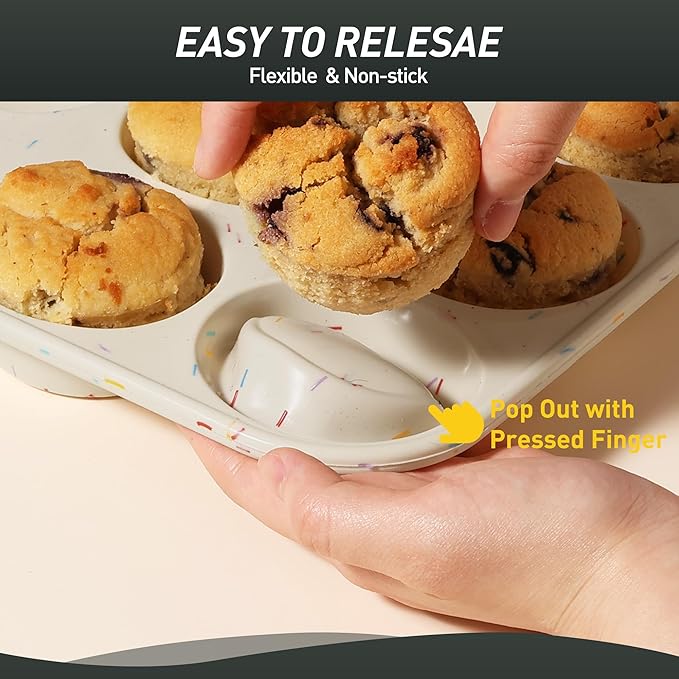 Socisen 2 Pack 24 Cups Silicone Mini Muffin Pan with Metal Reinforced Frame Silicone Molds Cupcake Cake Baking Cheesecake Pans Cookie Baking Chocoflan Cupcake Mold Mini Bundt Cake Pan Women Gift