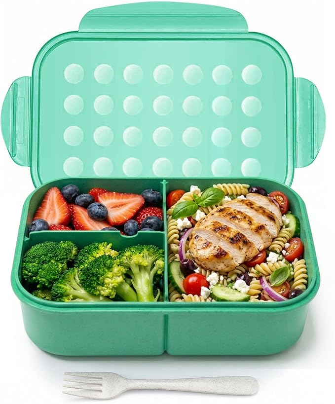 MISS BIG® Bento Box for Adults – Reusable Wheat Material Lunch Box with Compartments, Leak Proof Food Container for Meal Prep, Work & Home – Microwave & Dishwasher Safe Adult Lunch box(1900ml Green)