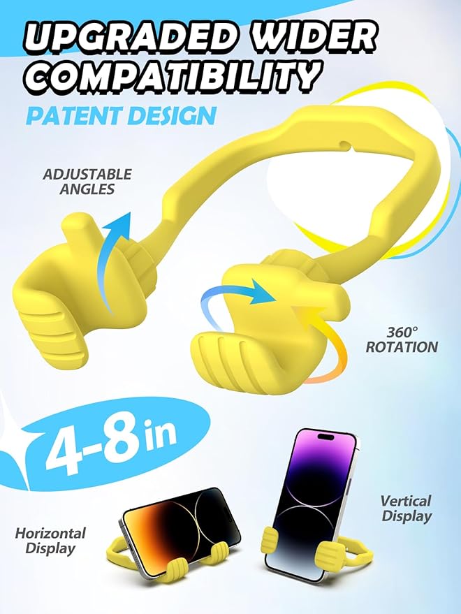 Stocking Stuffers for Teens Boys Girls Cell Phone Stand: Upgrade Adjustable Thumbs Up Lazy Phone Holder for Desk Fun Birthday Gifts for Grandma Adults Husband from Wife (Yellow, 1)