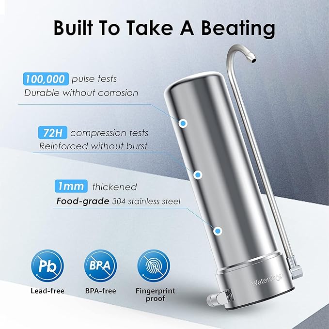 Waterdrop CTF-01 Water Filter for Sink Faucet, NSF/ANSI 42 Certified Countertop Water Filter System, 5-Stage Stainless Steel Faucet, Reduces Heavy Metals and 99% Chlorine, 16000 Gallons, 2 Filters