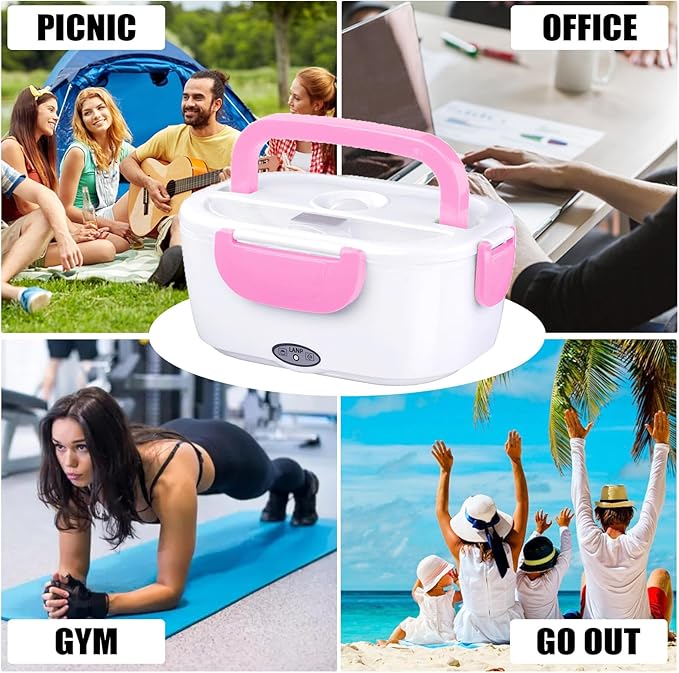 INVODA Lunch Box Food Heating Lunch Hot Box Portable Insulated Bento Box Electric Lunch Container for Office Travel Home 110V (Pink)