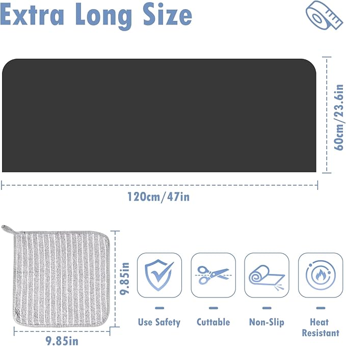 47 * 23.6" Silicone Mat, Heat Resistant Mats for Countertop, Cuttable Waterproof Kitchen Counter Protector Mat, Nonstick Waterproof Craft Table Placemat (Black)