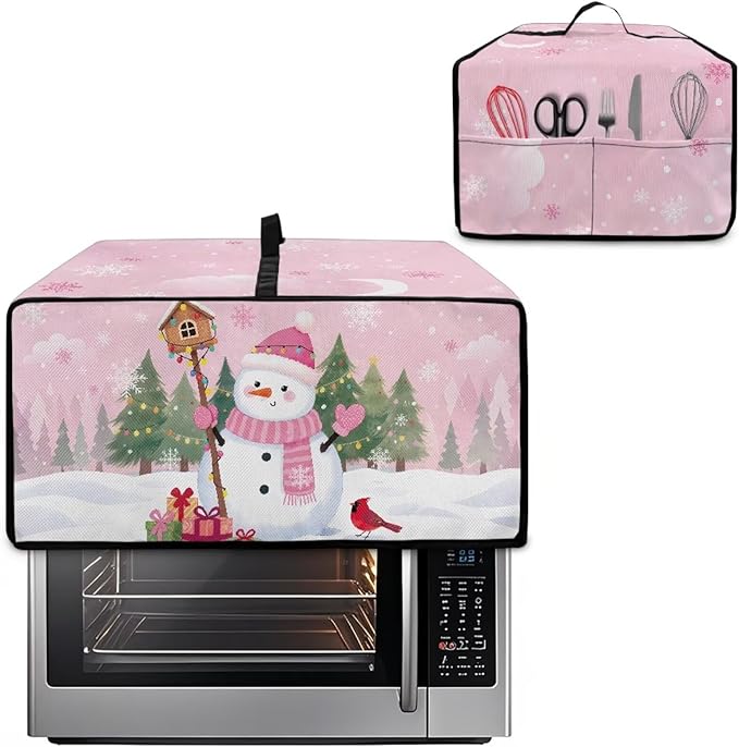 Air Fryer Toaster Oven Dust Cover Washable Convection Oven Cover Stylish Kitchen Appliance Protector Decorations Countertop Accessories, L, Snowman Northern Cardinal Pink