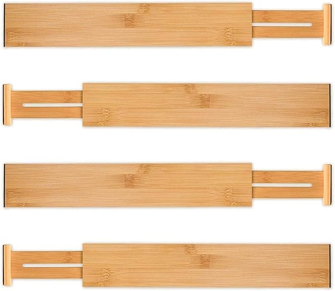 Utoplike Small Bamboo Kitchen Drawer Dividers(Fits 15"-17.7" Drawer Inner Size), 4 PCS Adjustable Drawer Organizers for Socks, Spring Loaded, Works in Drawer for Bedroom, Dresser | Adjustable, Drawer Organizers, for Socks, Spring Loaded, Works in Drawer