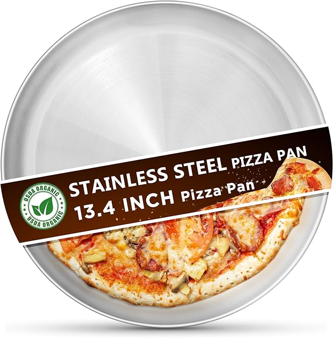 Kevenal Stainless Steel Pizza Pans 13.4 inch, Pizza-Pan for Oven, Steel Pizza Tray, Round Pizza Plate Set of 1