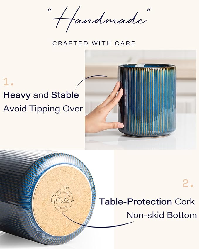 getstar Large Utensil Holder for Kitchen Counter,7.2" Vintage Ceramic Utensils Crocks Utensil Organizer for Spatula Farmhouse Kitchen Decor