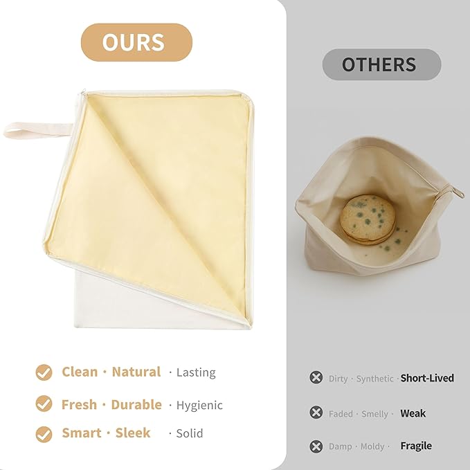 WiNDANCE Wide Zipper Access Beeswax Bread Bags for Homemade Bread - 2 Packs XL Reusable Organic Beeswax Linen Cotton Sourdough Bag, Homesteading Essentials Sourdough Bags with Zip to Keep Fresh