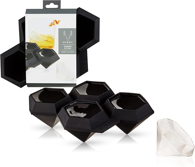 Viski Tray Extra Large Diamond Mold, Craft Ice for Cocktails, Bar Accessories, Set of 1, Makes 4 XL Cubes, Black