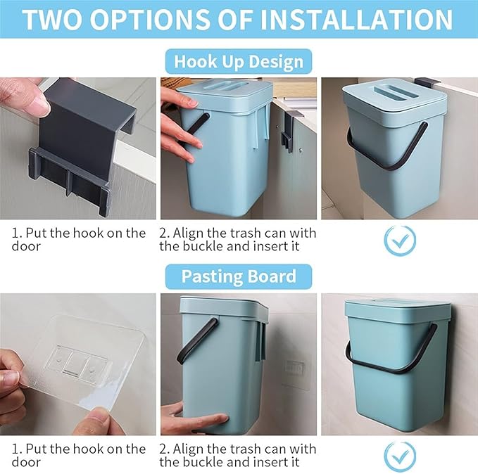 Hanging Trash Can, Kitchen Garbage Bin Waste Bins, Kitchen Cabinet Door Hole Free Wall Mounted Trash Can Household Toilet Small Trash Can with Cover