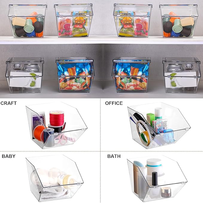 Yerliker 12 Pcs Clear Plastic Storage Bins with Lids Large Stackable Pantry Storage Organizer Bins Kitchen Organization Cabinet Organizers Ideal Containers for Fridge, Kitchen, Cabinets (Clear)