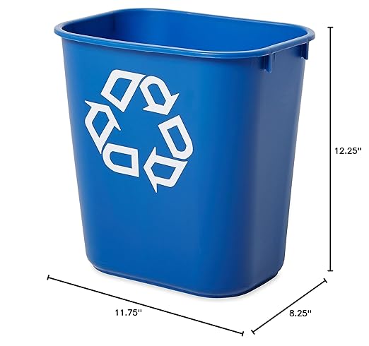 Rubbermaid Commercial Deskside Recycling Container, 3.4-Gallon, Blue, Small, Plastic, for Bedroom/Bathroom/Office, Fits Under Desk/Sink/Cabinet, Pack of 12