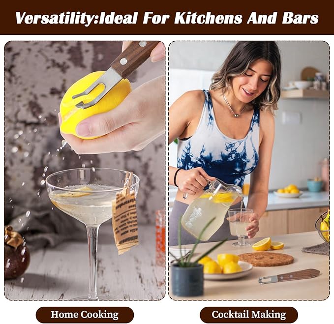Channel Knife, Citrus Zester and Orange Peeler Tool, Walnut Wood and Stainless Steel Bar Tool for Decorating Cocktails, Desserts, Perfect for Home Bars, Craft Cocktails, Bartender Gifts