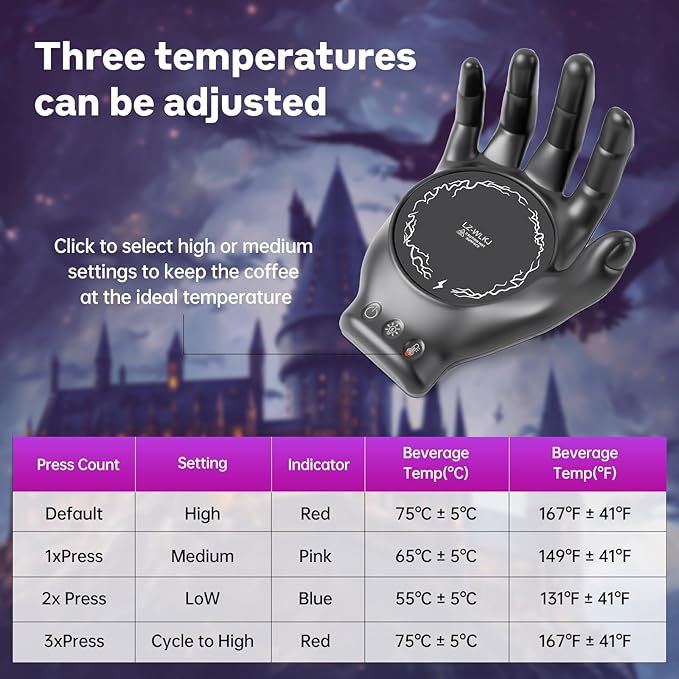 Devil's Hand Heating Mug Warmer & Mug Set - 3 Temp Settings & 8H Timer, Coffee Cup Warmer Plate for Desk Auto Shut Off, Ideal Beverage Warmer Gift for Coffee, Tea, Milk (Black)