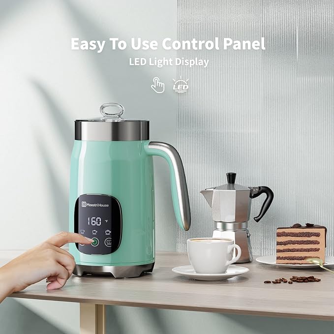 Maestri House Milk Frother, Variable Temp and Froth Thickness Milk Frother and Steamer, 14.1OZ/400ML Smart Touch Control Foam Maker, Memory Function for Latte, Warm Milk, Hot Chocolate (Blue)