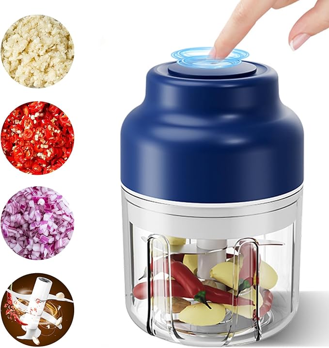 Upgrade Electric Garlic Chopper, Electric Mini Food Processor Portable Veggie Cutter Chopper, USB Rechargeable Wireless Food Chopper with 6 Blades for Mashing Garlic, Chili, Onion, Fruit, Meat Ginger