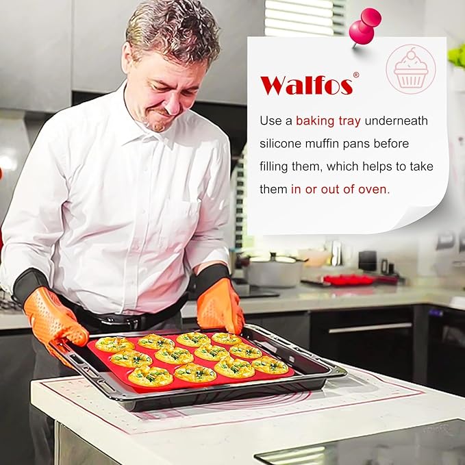 Walfos Muffin Pan Set - 12 Cups Regular Silicone Cupcake Pan, Non-stick and BPA Free, Great for Making Muffin Cakes, Tart, Fat Bombs - Dishwasher Safe, 2-Piece