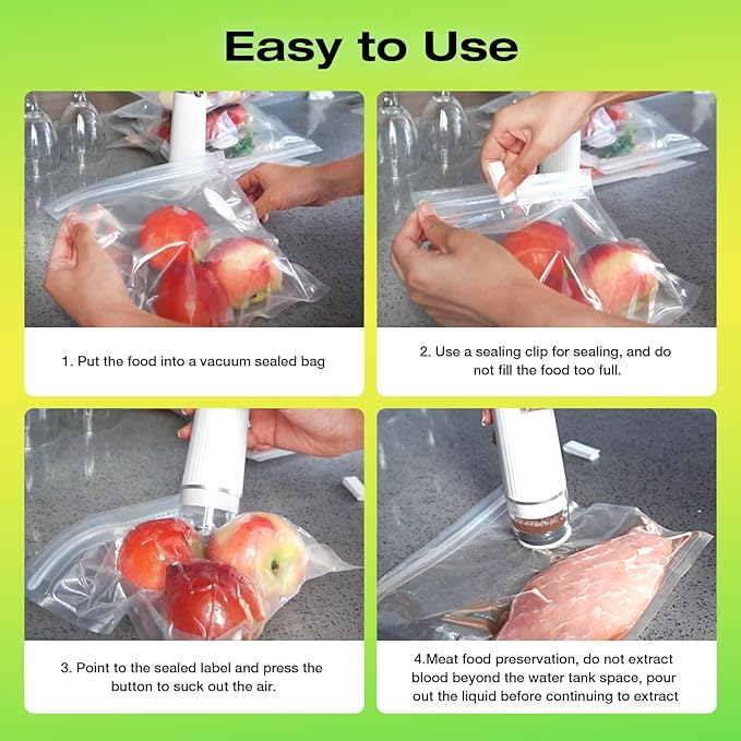 RAIN SPIRIT Handheld Vacuum Sealer for Food, Compact Vacuum Sealer Machine,Cordless Portable Food Saver Machine & Reusable Bags Compact for Travel, rechargeable vacuum sealer (White with 20 bags)