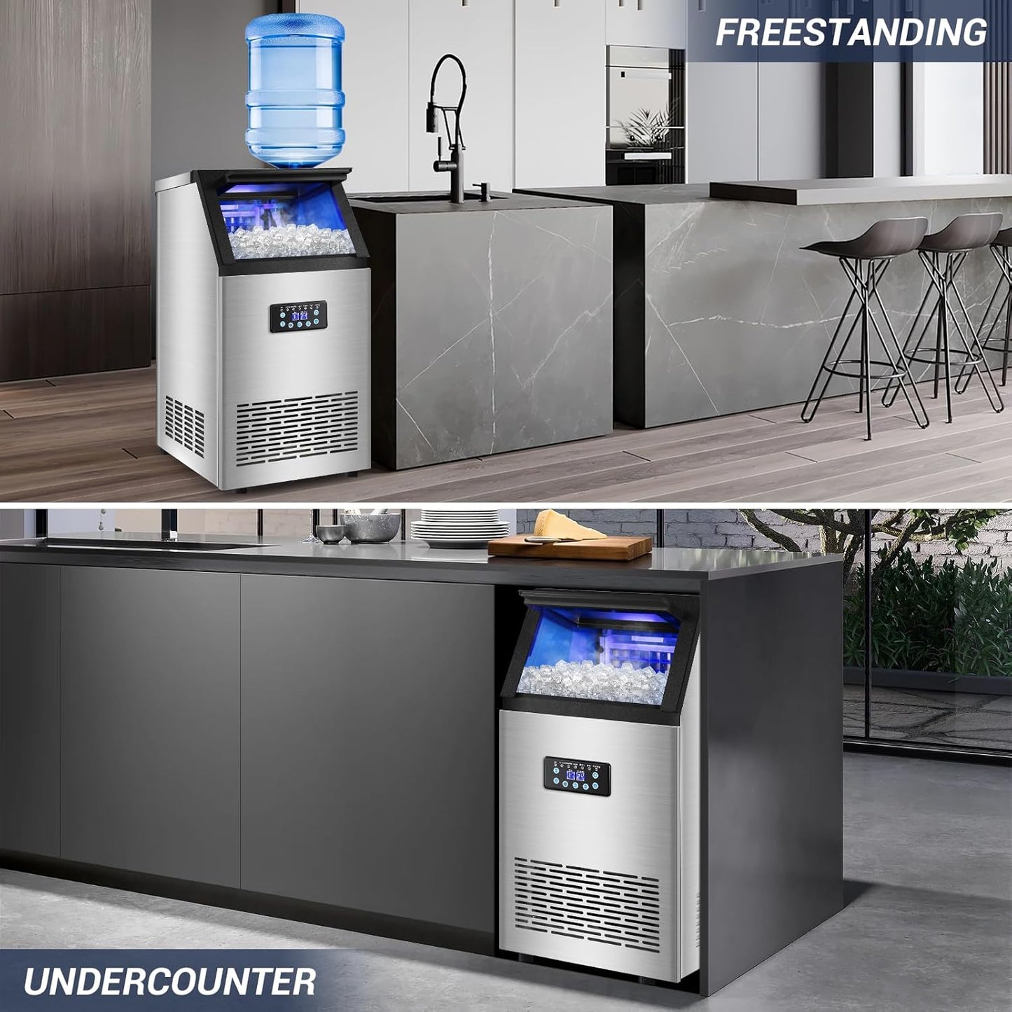【120LBS/24H + 40 Cubes/12-18 Mins】 15" Commercial Ice Maker - 30LBS Storage, Self-Cleaning Under Counter & Freestanding Ice Machine for Home/Bar/Outdoor