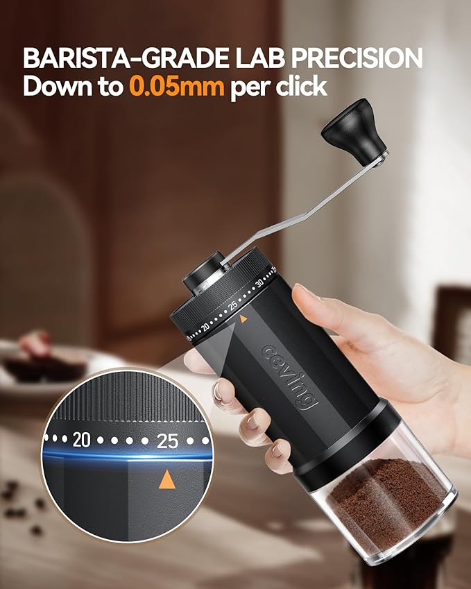 World's First 60g Large Capacity Manual Coffee Grinder, Portable Hand Coffee Bean Mill with 40 Adjustable Settings, Ceramic Conical Burr Grinder for Espresso, Pour Over, Camping, Travel, Gift, etc