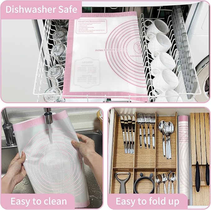 Non-stick Silicone Pastry Mat, Silicone Baking Mat with Measurements, Kitchen Counter Mat, Dough Rolling Mat, Oven Liner, Fondant Mat, Pie Crust Mat Silicone Bread Mat