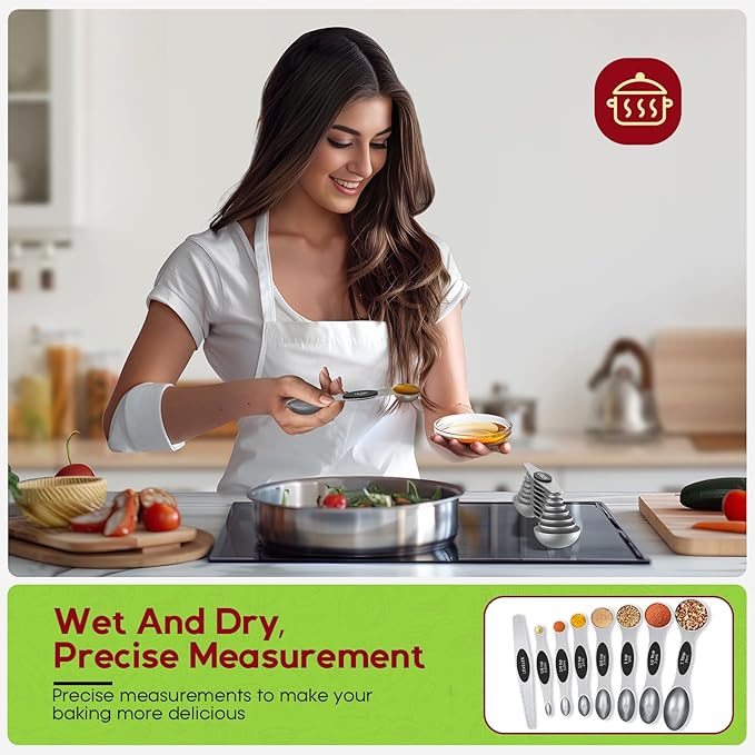 Magnetic Measuring Cups & Spoons Set|304 Stainless Steel Dual Scale Set of 23, Strong N52 Magnetic Nesting Design with Leveler, for Dry&Liquid Ingredients, Dishwasher Safe(Colorful)