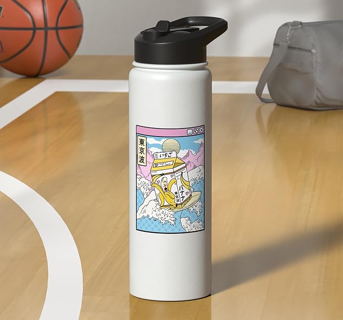 Banana Milk Carton Great Waves Kawaii Aesthetic Stainless Steel Insulated Water Bottle