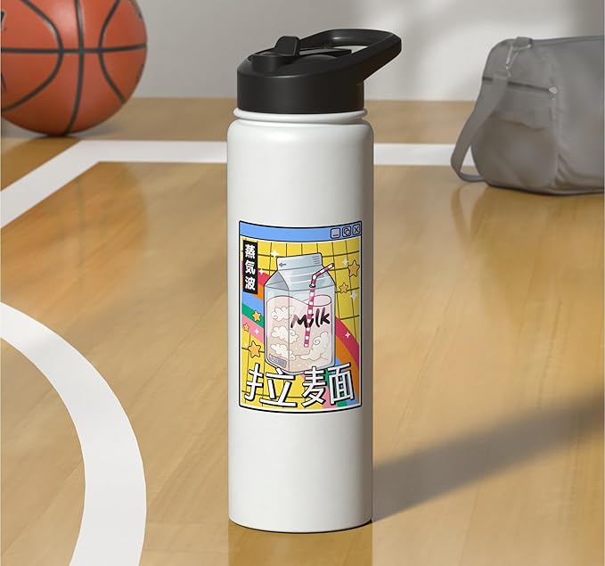 Japan Milk Carton Kawaii Grid Vaporwave Aesthetic Anime Stainless Steel Insulated Water Bottle
