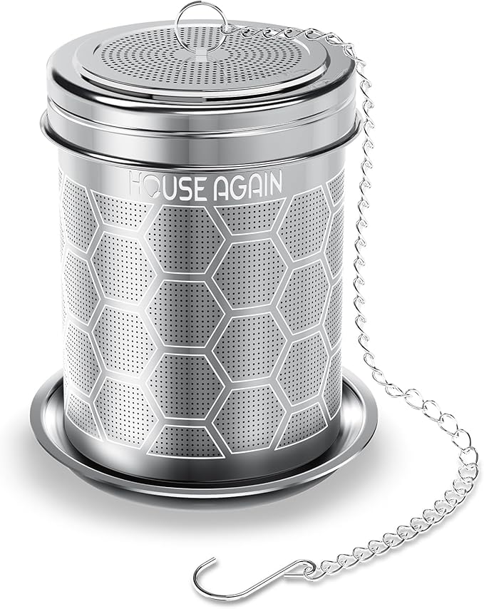 HOUSE AGAIN Tea Infuser for Loose Leaf Tea, Extra Fine Mesh Tea Strainers, 304 Stainless Steel with Chain Hook, Loose Leaf Tea Steeper for Brew Tea Spices & Seasonings, Geometric Design
