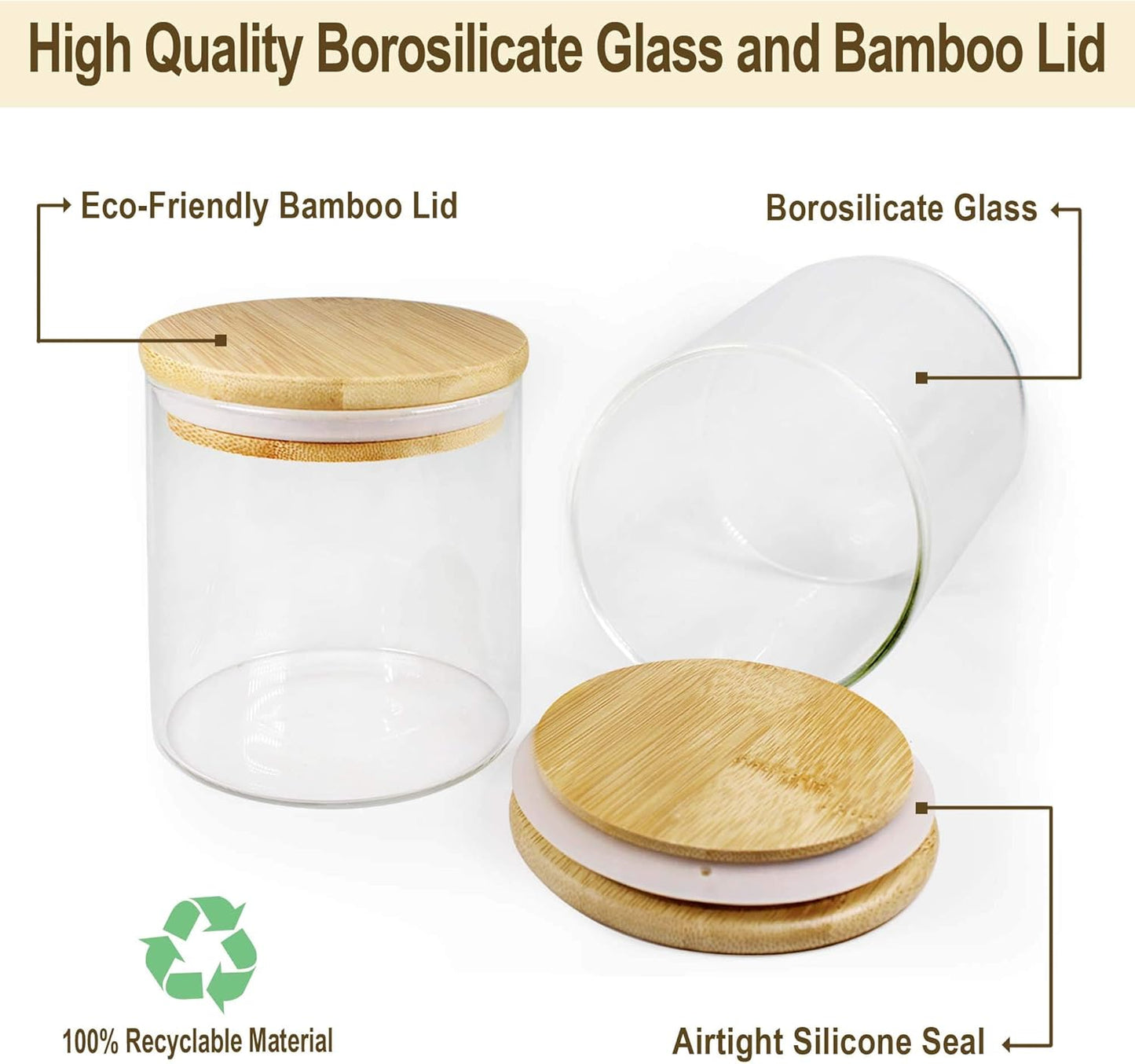 Glass Jars with Bamboo Lids (40oz in 3 Pack), Glass Food Jars and Canisters Sets, Pantry Food Storage Jars with Airtight Lids, Large Glass Canisters with lids