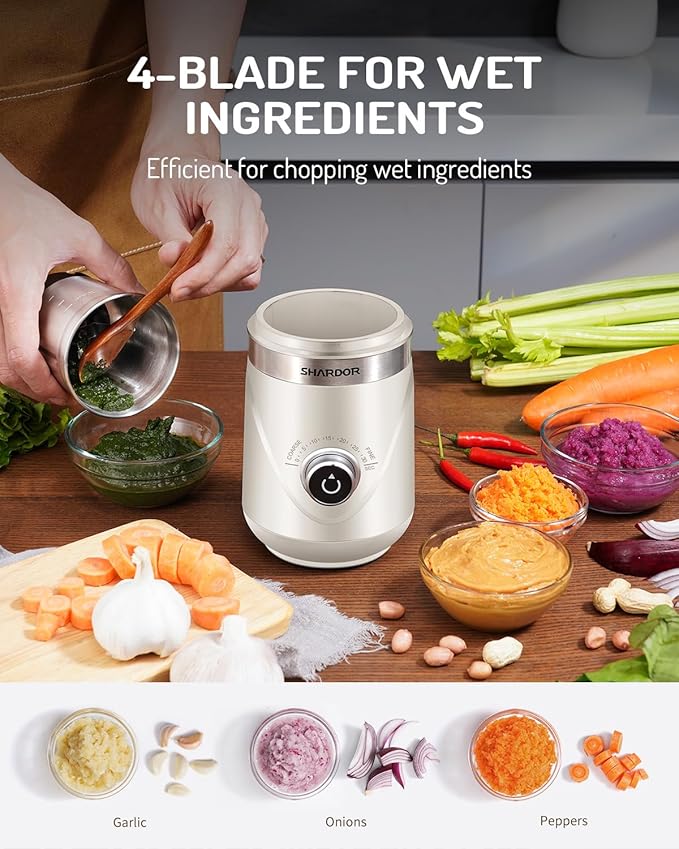 SHARDOR Electric Super Silent Blade Coffee Grinder, Timed Grind Control Rotary Knob, Adjustable Coarse to Fine for Coffee Beans, Spices & Herbs, with 2 Removable Stainless Steel Bowl, Cream