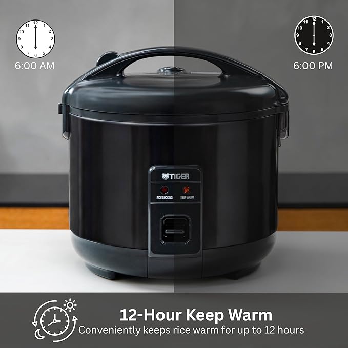 Tiger JNP-S55U-KY 3 Cup Capacity White Rice Cooker with Non-Stick Inner Pot, Retractable Power Cord, and Keep Warm up to 12 hours (Obsidian Black)