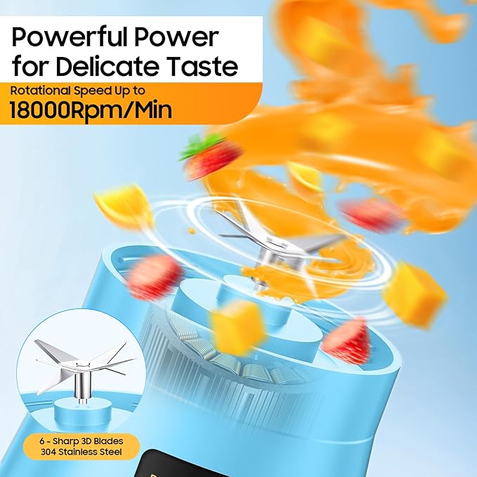 Portable Blender for Smoothies & Shakes - Cordless Personal Size Blender with 6 Blades, 380Ml Juice Cup, Lightweight & Rechargeable, Freshly Squeezed for Picnic/Sports/Office, Mother's Day