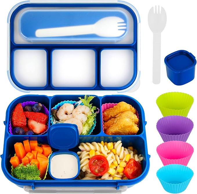 MaMix Bento Box Adult Lunch Box, Lunch Box Kids, Lunch Containers for Adults/Kids/Students,1300ML-4 Compartment Bento Box (bright blue)