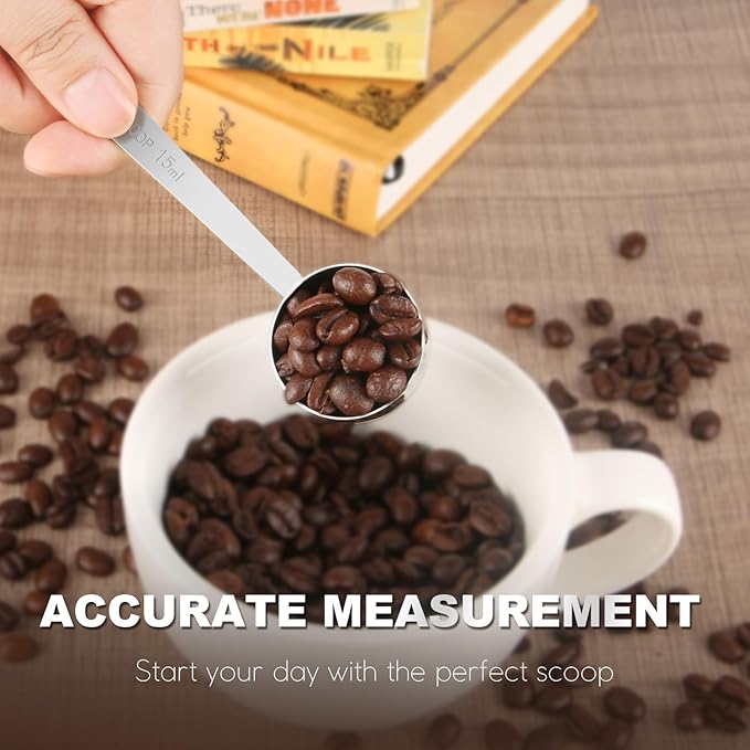 Safring Coffee Scoop Set, Tablespoon Scoop 2 Pc Set (1 Tbsp & 2 Tbsp), Stainless Steel Measuring Spoons for Ground Coffee with Long Handles, for Tea, Sugar, or Flour