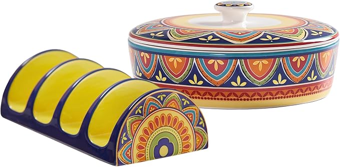 Bico Tunisian Taco Tuesday Set, Tortilla Warmer and Taco Holder, Microwave and Dishwasher Safe
