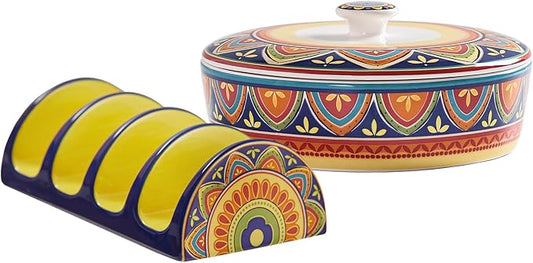 Bico Tunisian Taco Tuesday Set, Tortilla Warmer and Taco Holder, Microwave and Dishwasher Safe