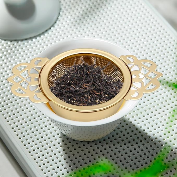 304 Stainless Steel Tea Drain Strainer Tea Filter Mesh Tea Drip Bowls Teapot Strainer With Petal Handles Tea Divider, Pack Of 4
