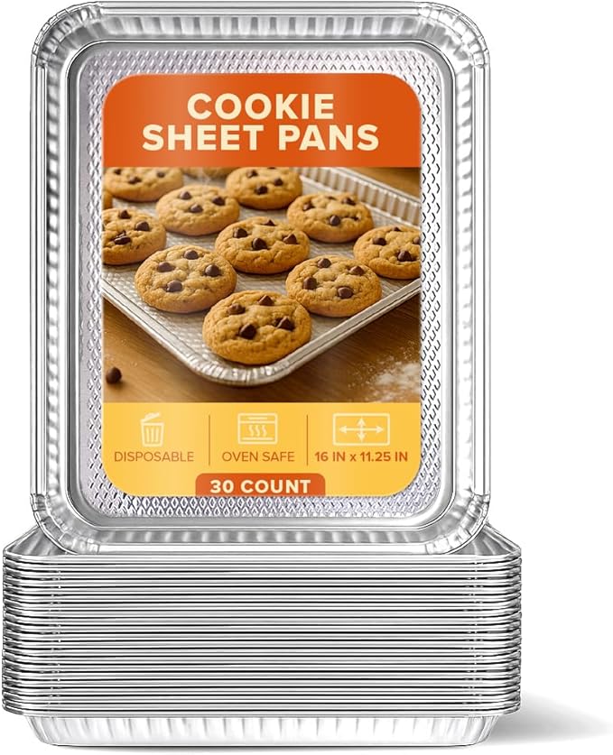 Stock Your Home Aluminum Pans Cookie Sheet Baking Pans (30 Pack) Disposable Foil Trays - Reusable and Durable Nonstick Baking Sheets – Cookie Sheet Pans