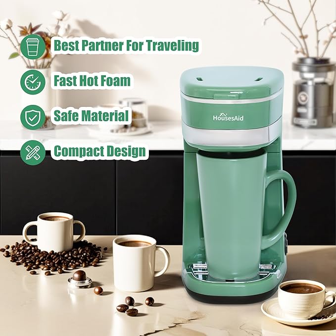 Coffee Machine, Single Serve Coffee Maker, One Cup Coffee Maker with Reusable Filter & One-touch Control Button, Portable Brewer for Camping, Travel & Home, Easy To Clean& Store,15oz/450ml