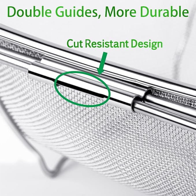 Tiawudi 6-Quart Large Over The Sink Colander, Heavy Duty 40% Thicker 18/8 Stainless Steel Fine Mesh Strainer Basket with Expandable Rubber Grip Handles - Strain, Drain, Rinse Fruits, Vegetables