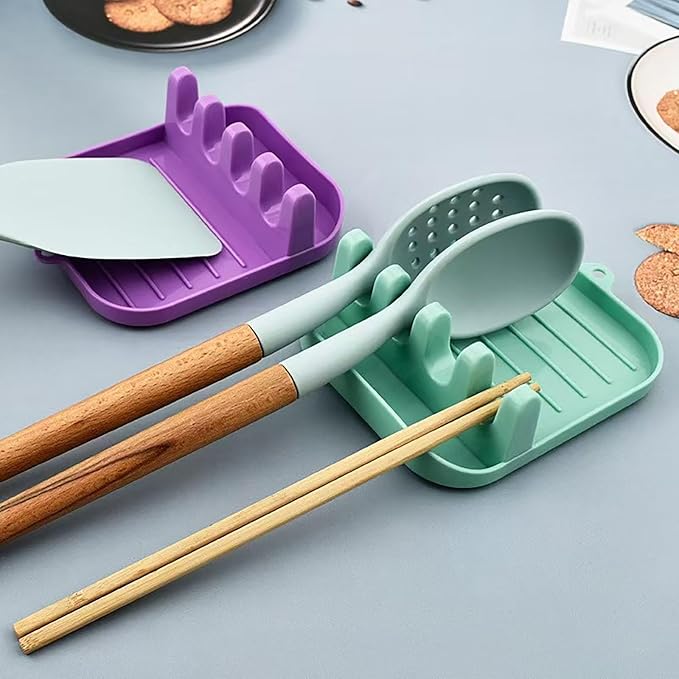YIKANGHENG Spatula Rack, 2 Pcs 5 Inch x 5.7 Inch x 1.9 Inch Green and Purple Plastic Spatula Holder for Kitchen and Outdoors (2)