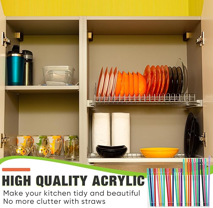 Qinyoung Acrylic Straw Holder for Cabinet Door with Double Sided Adhesive Tape Reusable Straw Organizer Tumbler Storage Kitchen Accessories Container for Counter Cupboard(Classic,Extra Large,Clear)