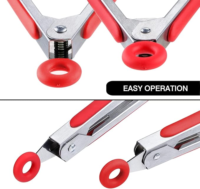 MSY BIGSUNNY Kitchen Food Tongs - 7" Mini Silicone Serving Tongs - Set of 3 (Red)