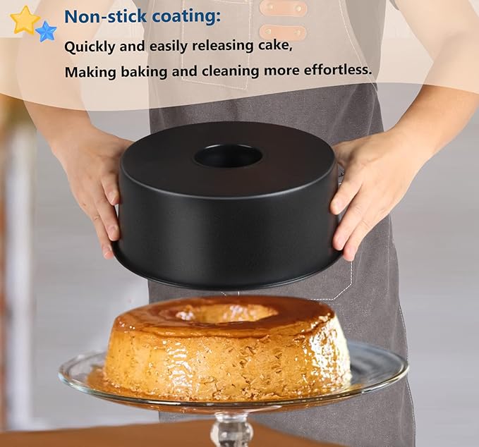 TeamFar 10 Inch Angel Food Cake Pan, Non-Stick Coating Stainless Steel Core Pound Cake Pan with Tube, for Home/Kitchen, Healthy & Heatproof, One-piece & Hollow Design, Release& Clean Easily
