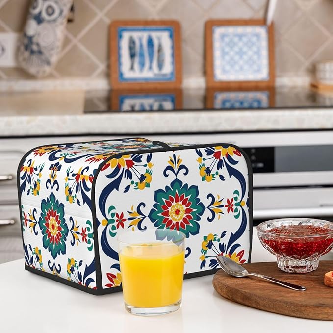 Traditional Mexican Trible Covers for 4 Slice Toasters,Cute Country Bread Machine Cover with Handle,Washable Stain Resistant Kitchen Small Appliance Cover Dining Decor