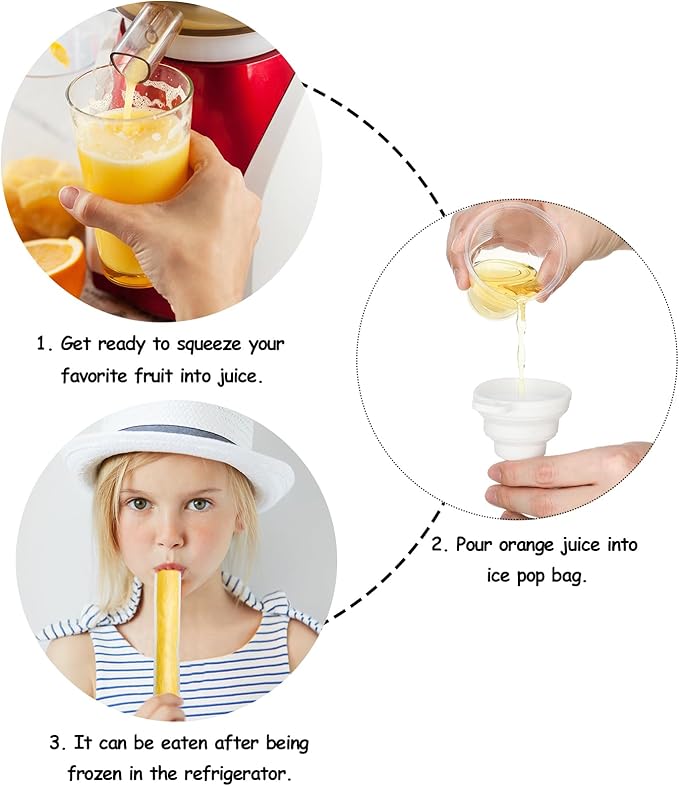 Shappy 450 Pcs Disposable Ice Pop Mold Bags with 3 Silicone Funnels Freezer Tubes with Zipper Seals DIY Ice Pop Bags Bulk for Yogurt Healthy Snacks Juice Fruit Smoothies(11 x 2.16 Inch)