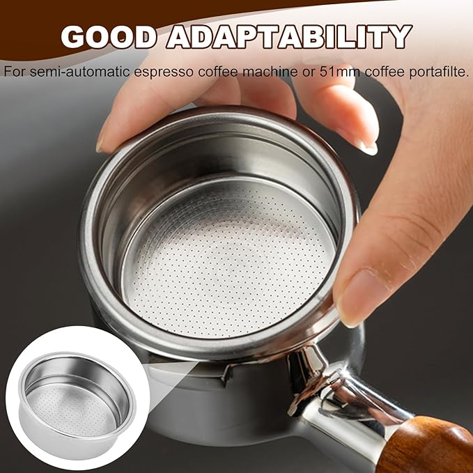 51mm Pressurized Filter Basket 2 Cups Stainless Steel for Semi-Automatic Espresso Coffee Machine, Double Layer Portafilter Perfect for Home Cappuccino Americano Baristas